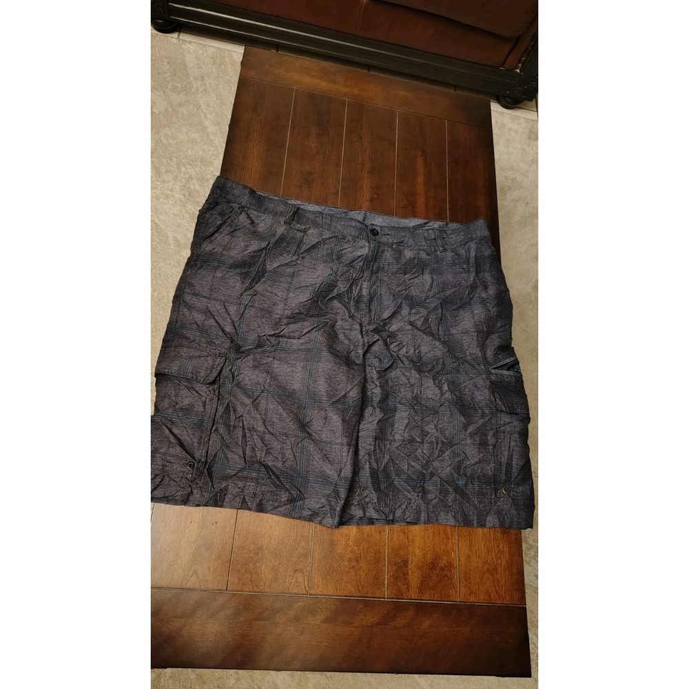 Burnside Cargo Shorts Mens 44 Black Flat Front Regular Fit Plaid Slash Pockets